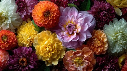 Vibrant dahlias create a colorful botanical tapestry with summer blooms