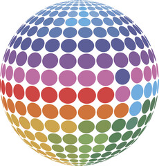 Colorful abstract sphere design, geometric circle pattern, vibrant gradient background, 3D illusion art, modern digital visualization, rainbow spectrum concept