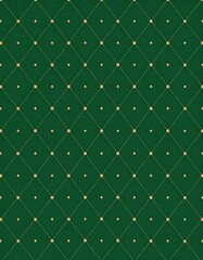 Geometric pattern of gold dots and lines on deep green