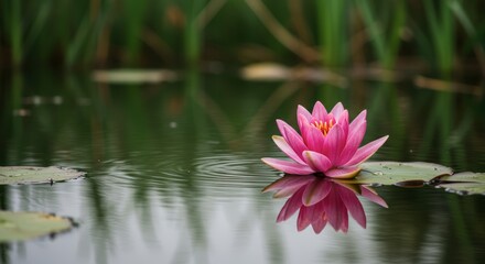 Pink lotus flower in pond
