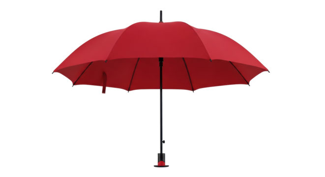 Isolated red umbrella to keep dry in the rain when it is wet weather outside today