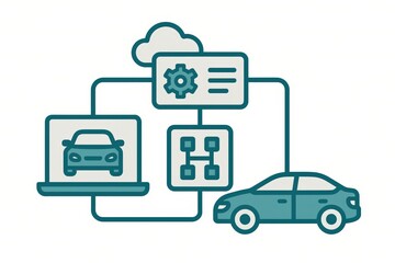 Innovative concept of automotive connectivity showcasing a car integrated with digital technology and cloud information sharing emphasizing smart mobility and modern transportation solutions