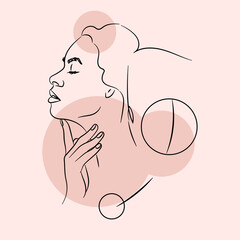 Line art portrait of woman on color background. Creative poster