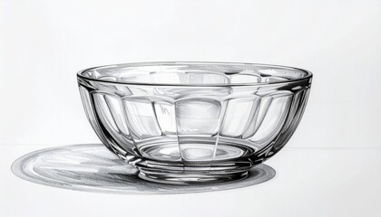 Detailed Glass Bowl Still Life on a White Background Featuring Intricate Faceted Design and Subtle Shadowing