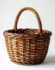 Wicker Basket With Handle on a Neutral Background Studio Shot Simple Rustic Woven Design Storage Container