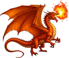 Fiery Red Dragon – Fire Breathing Fantasy Creature Illustration