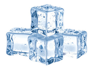 Four clear ice cubes, stacked and overlapping