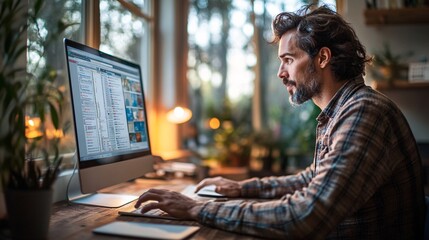 Man using remote desktop to access office computer