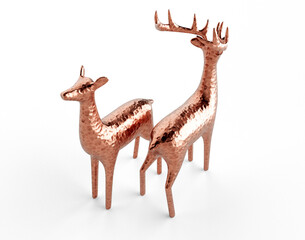 Copper Reindeer Doe and Deer Christmas Statue