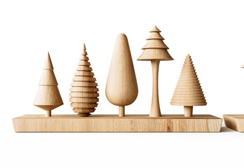 Wooden Carved Christmas Pine Tree Ornaments