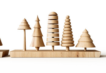 Wooden Carved Christmas Pine Tree Ornaments
