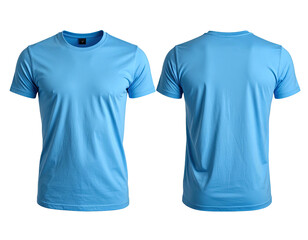 Light blue men's t-shirt, front and back view, blank mockup