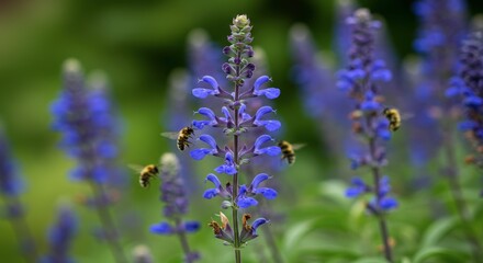 Purple sage flowers with bees