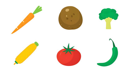 Collection of Fresh Vegetables Including Carrot Potato Broccoli Corn Tomato and Green Chili