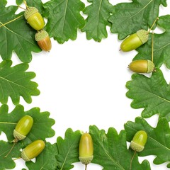 Green oak leaves and acorns frame