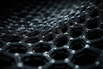 Carbon fiber material structure under light microscope, matte black and steel gray, intricate pattern macro