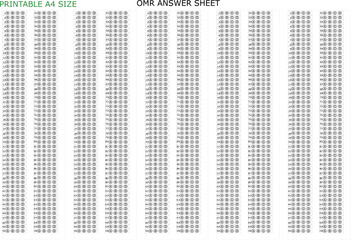 PRINTABLE A4 OMR answer sheet with 100 MCQs, options A–D, ideal for exams, mock tests, and assessments.