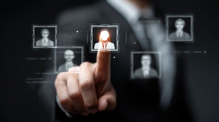 Business person selecting profile on interactive display