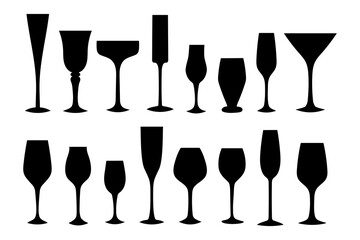 Diverse collection of drink glasses displayed against a simple background showcasing various shapes and sizes