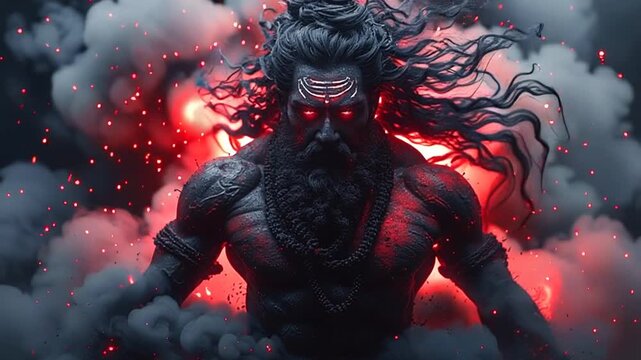 Powerful Deity Emerges from Smoke and Fire, Divine Power Unleashed