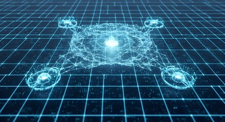 Drone design with a grid background and glowing light.