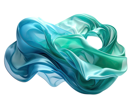 Abstract swirling turquoise and teal fabric form