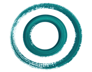 Two concentric teal rings with textured, painted edges on a black background