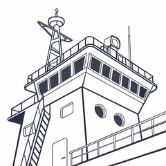 Vector art of closeup of the bridge of a ship, showcasing its navigation equipment, communication systems, and the overall design of the vessel © md ruhul11
