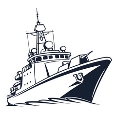 Fototapeta premium Vector art of naval vessel illustration depicting a modern warship with detailed features such as radar, weaponry, and communication systems, showcasing maritime technology and naval power
