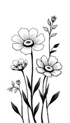 Vector hand drawn flower black and white with line art