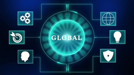 Global network technology concept with interconnected icons for business strategy innovation security and communication digital abstract background - Powered by Adobe