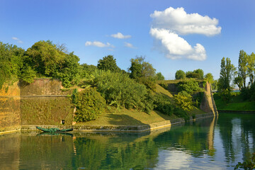 Obraz premium Peschiera del Garda, preserved walls from the 16th century, Italy, Lake Garda - Unesco World Heritage site