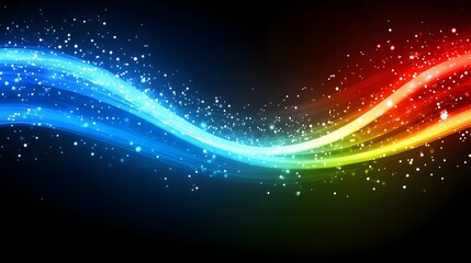 A dynamic design featuring vibrant, flowing lines of color, accented by sparkling particles, creating a captivating and energetic visual effect.