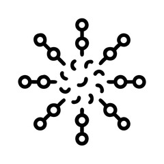 Fototapeta premium Starburst pattern with interconnected circles on black background futuristic silhouette vector icon