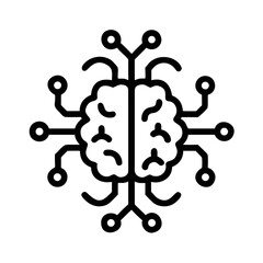 Stylized line art icon of a brain with circuit board connections futuristic silhouette vector icon