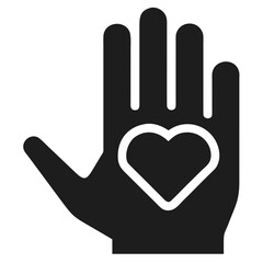 Black Silhouette of a Hand with a Heart Outline on White futuristic silhouette vector icon