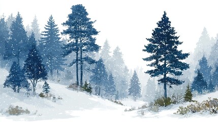 Naklejka premium Simple Watercolor Winter Snow Scene Vector 