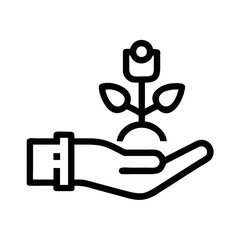 Hand holding a growing plant sprout outline icon growth futuristic silhouette vector icon