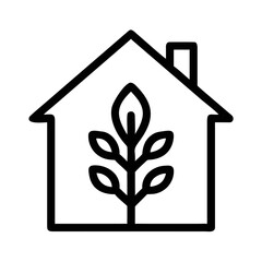 Outline of a house with a growing plant inside home building futuristic silhouette vector icon
