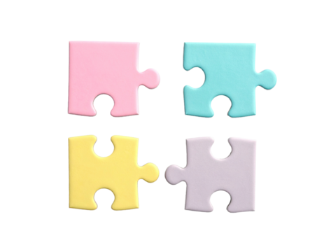 Four pastel-colored jigsaw puzzle pieces arranged in a grid, creating a unified whole