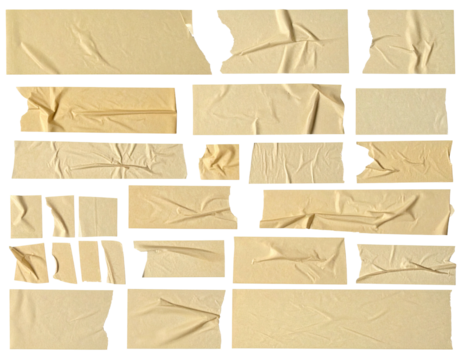 Ripped beige tape strips arranged in grid