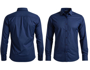 Dark navy blue long-sleeve button-down shirt, front and back views