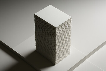 Stacked Business Card Mockup – Tower Lift Angle with Embossed Paper on White Studio Background