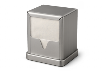 Stainless steel napkin dispenser on transparent background