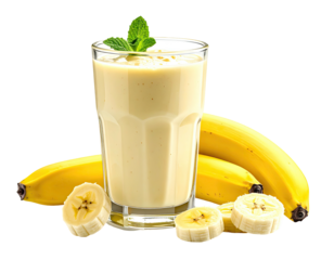 Creamy banana smoothie in a glass, with sliced bananas (3)