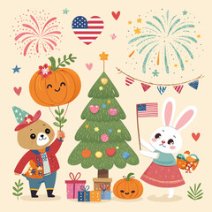 set of christmas elements