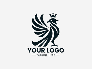 Fototapeta premium Heraldic medieval bird vector logo with shield and crown for royal family crest or castle branding