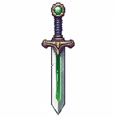 Fototapeta premium Pixel art poison dagger with green blade on white background