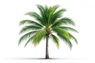 A lush green coconut palm tree isolated on a white background