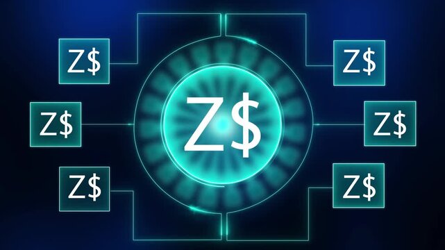 Zambia Kwacha currency symbol Z M W financial network digital economy concept glowing neon abstract background